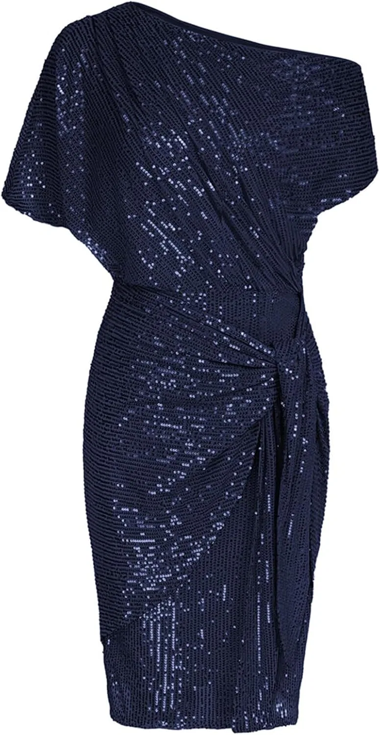 Женское коктейльное платье с пайетками асимметричное, Blue