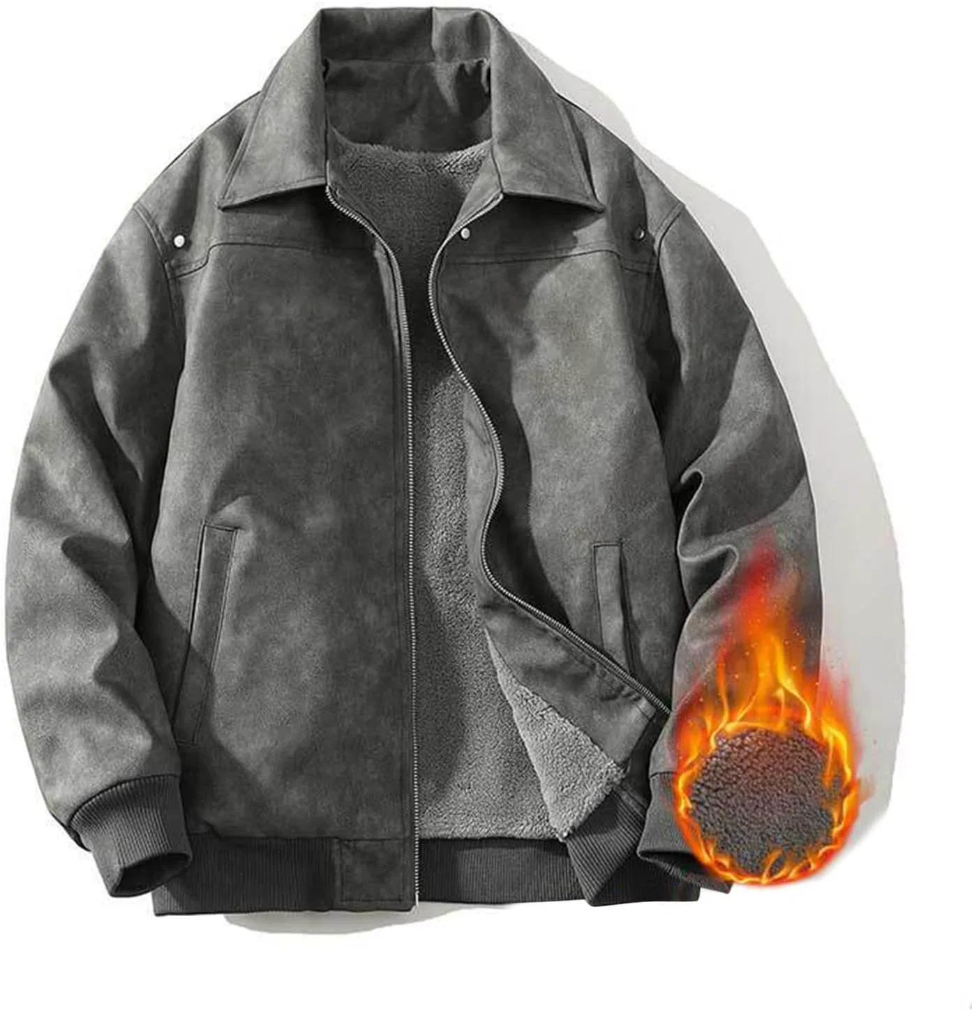 Мужская куртка с флисовой подкладкой, с длинным рукавом, на молнии, с лацканами, A01#gray — фото 3