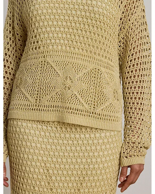 Женский свитер с ажурным узором Pointelle Knit Linen Blend Ralph Lauren, Sand — фото 4