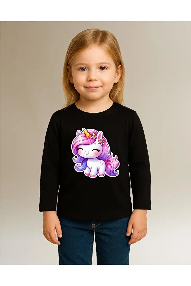Детские свитшот для девочек с принтом Unicorn Unicorn Printed Long Sleeve Mixxi Fashion, Black — фото 3