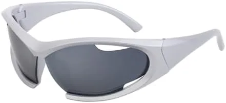 

Солнцезащитные очки для женщин и мужчин с ажурными линзами, модные ретро-спортивные солнцезащитные очки, без оправы, защитные очки-маска MTZJH, C6 Silver