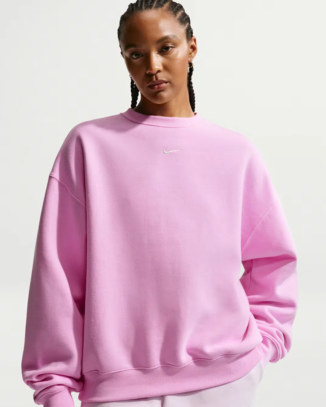 Женская толстовка оверсайз с круглым вырезом Nike Studio Fleece Medium Weight, Pink Rise/Sail