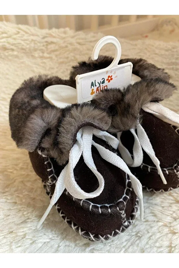 Детские ботинки для мальчиков кожаные 100% genuine leather lace-up baby booties Alya&Alin Baby, Brown — фото 2
