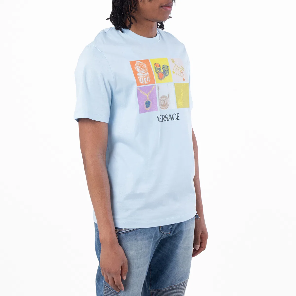 Футболка с принтом Pop Jewels Cotton Versace, 95 Pastel Blue / Stampa — фото 2
