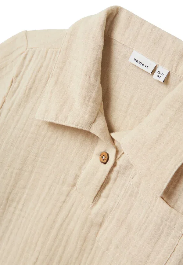 Рубашка хлопковая Hemd hefin kurzarmhemd Name It, Beige, бежевый — фото 3