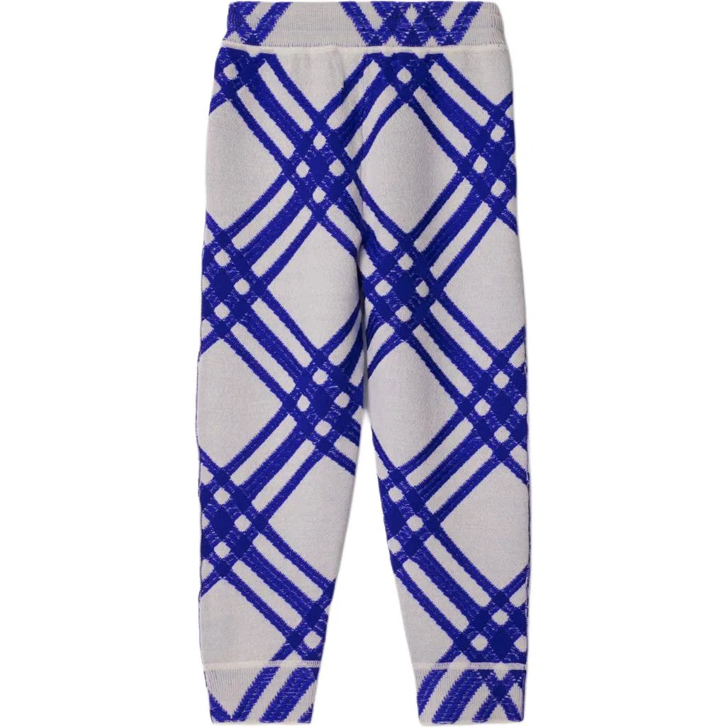 Детские спортивные штаны из трикотажа с принтом Burberry, White Blue — фото 3