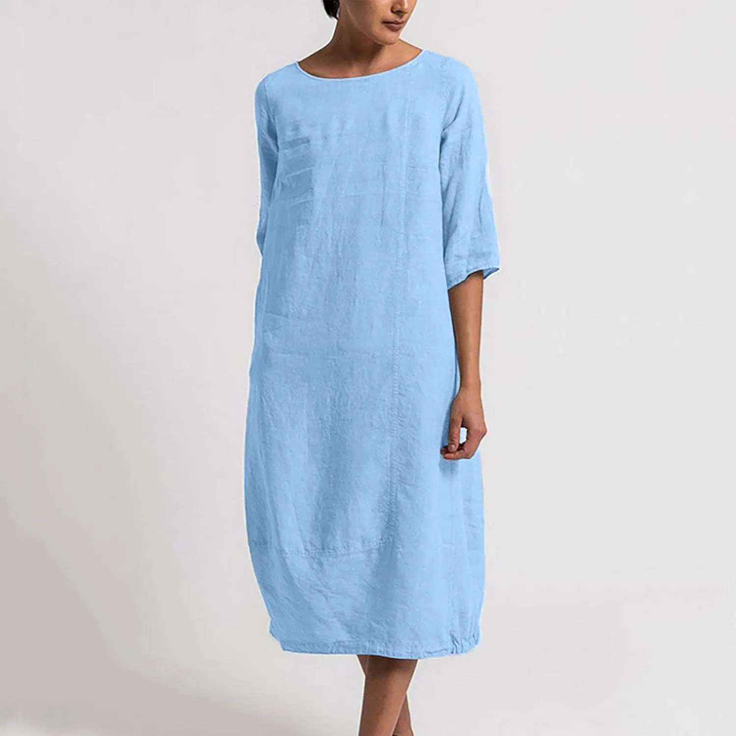 Женское платье свободного кроя из льна paThez, Light Blue — фото 2