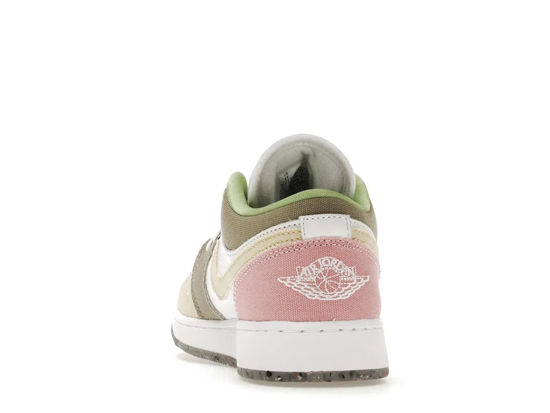 Детские кроссовки Lifestyle с перфорированным носком Jordan 1 Low, White/White/Vivid Green — фото 4