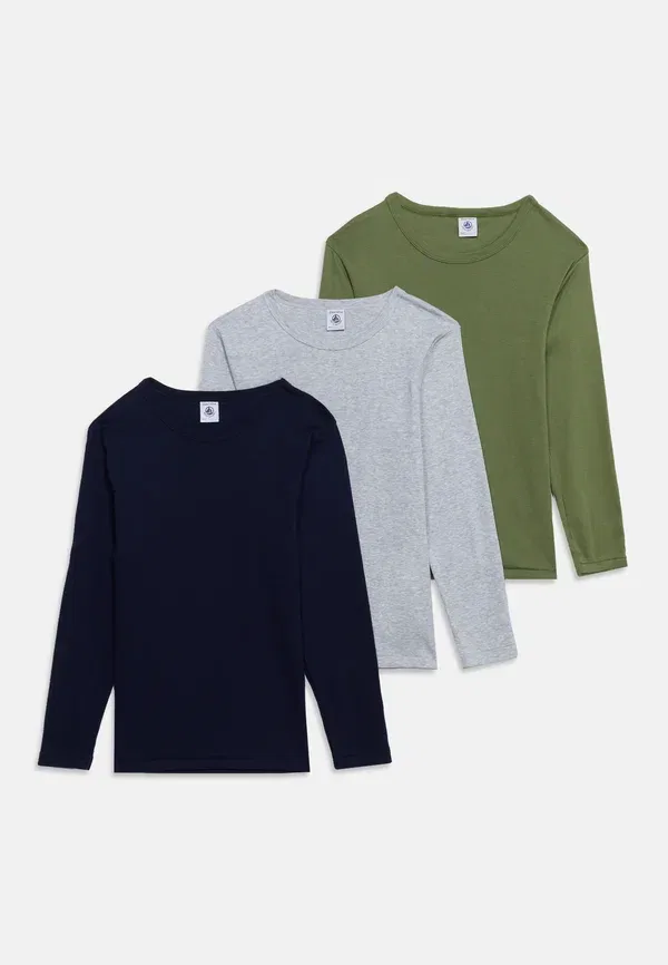 Комплект из 3 футболок, хлопок, Tee 3 pack, Petit Bateau, Khaki/Grey/Blue, синий/серый/хаки