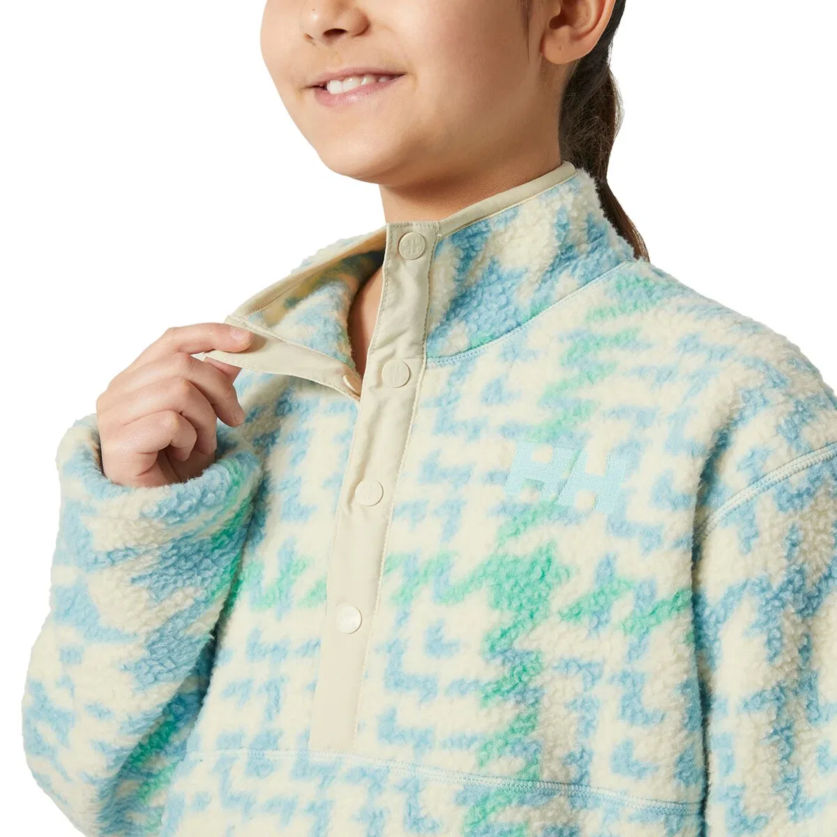 Детский свитер на пуговицах модель Jr Frosty Pile Sweater Helly Hansen, Light Cyan Broxburn Aop — фото 4