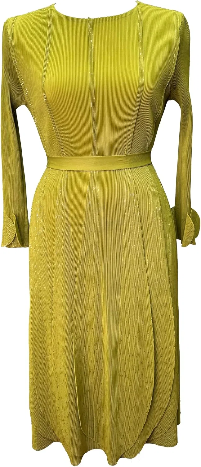 Женское плиссированное платье с золотым тиснением, Light Green — фото 2