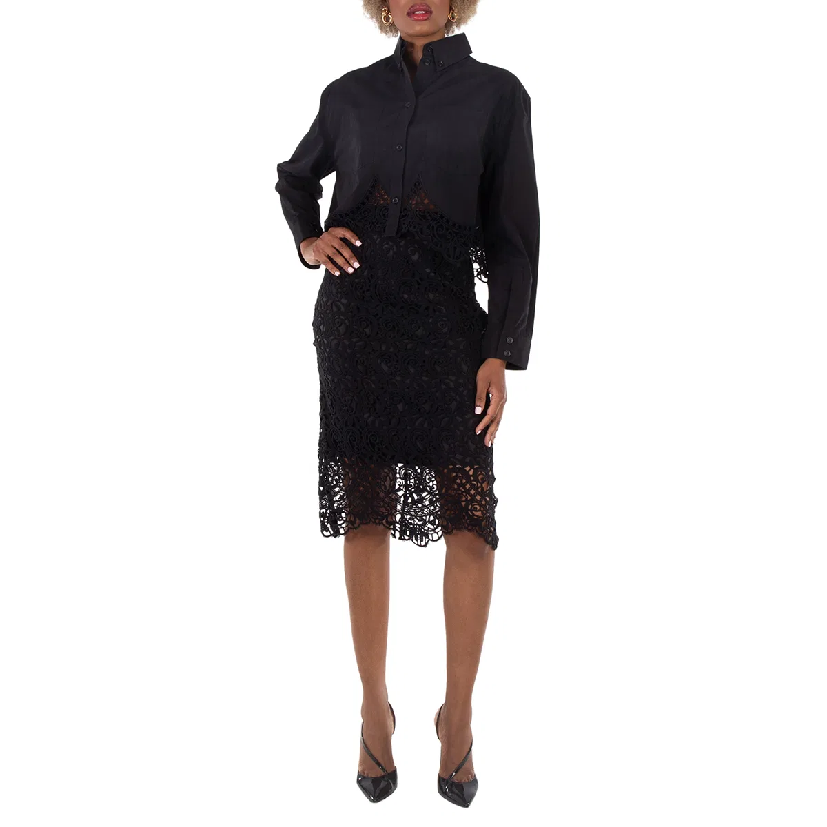 Юбка-карандаш с кружевной отделкой Lace Detailed Pencil Skirt Burberry, Black — фото 4