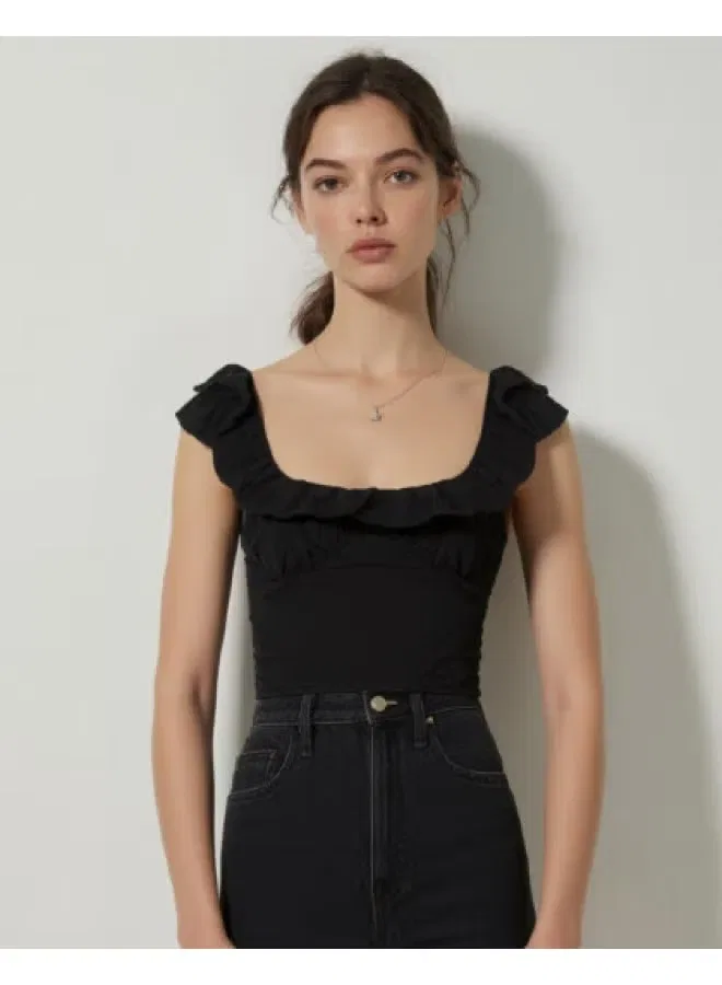 Топ на бретелях с рюшами Zara, черный