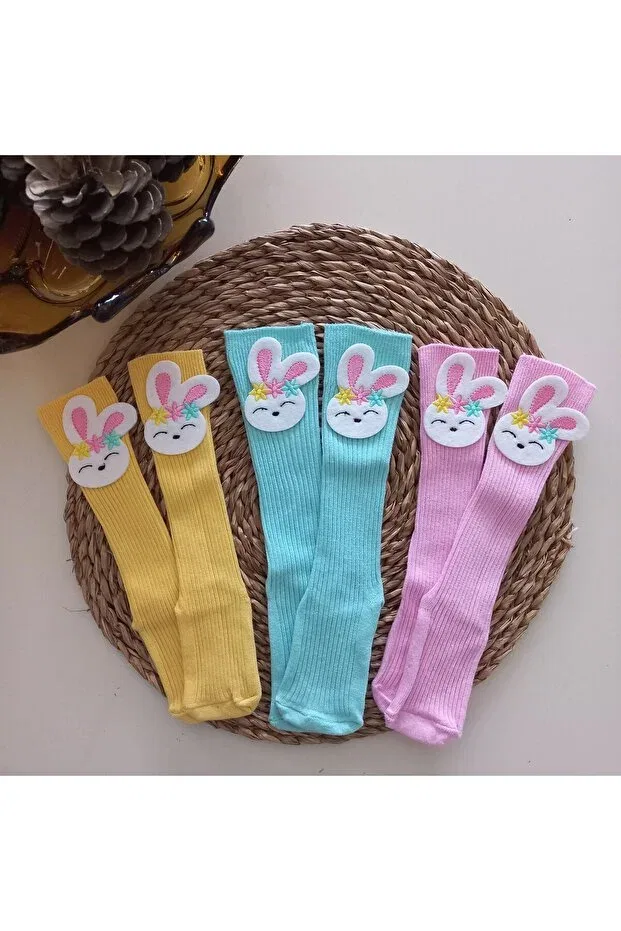 Детские носки для девочек с принтом Embroidery Rabbit Felt Figured Mars Baby, Yellow