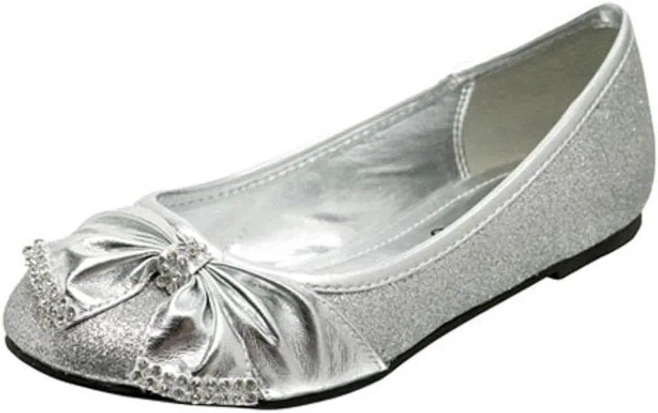 Детские балетки для девочек с бантом и стразами Lasoniz, Silver