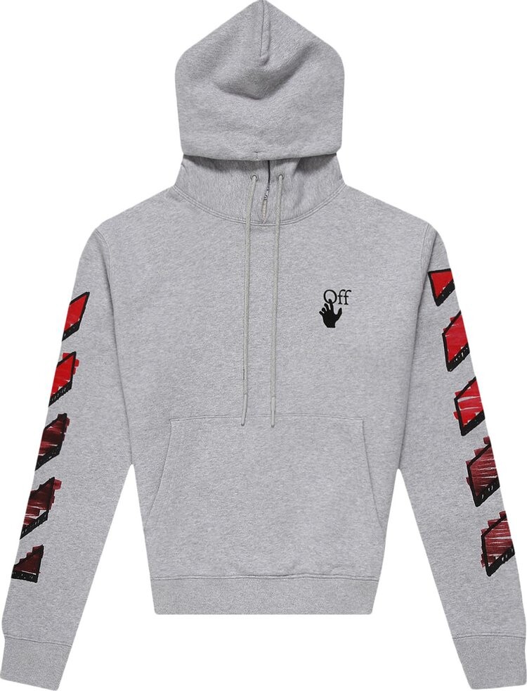 

Худи Off-White Marker Slim Hoodie Melange Grey/Red, серый