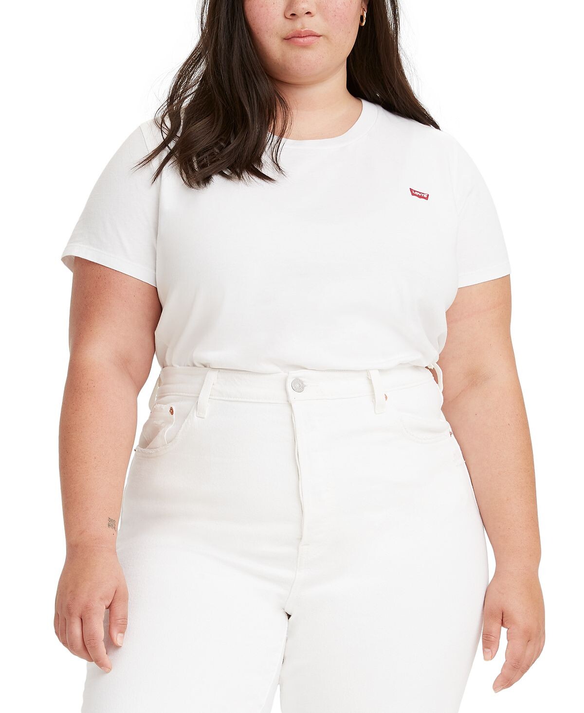 

Модная хлопковая футболка больших размеров с логотипом perfect Levi's, белый