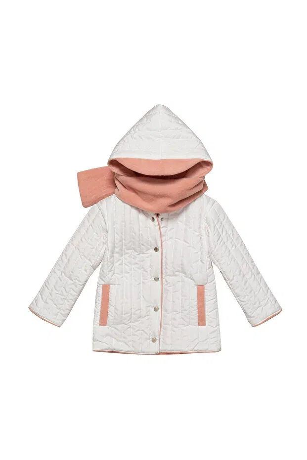 Детское зимнее пальто для девочек стеганое с капюшоном Quilted Fleece Lined Scarf Coat Petit Boom, Pink — фото 4