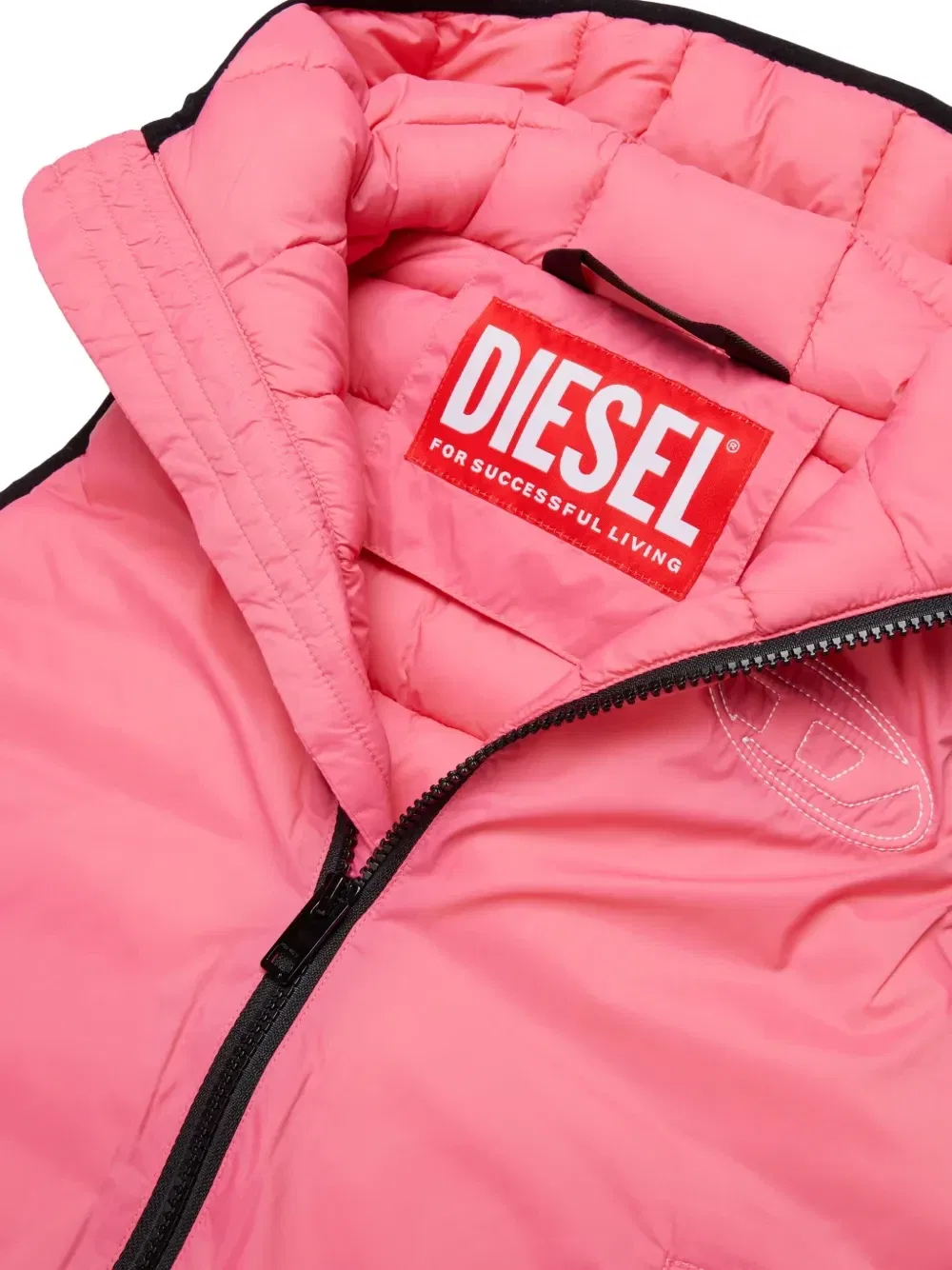 Дутый жилет с вышитым логотипом Diesel Kids, розовый — фото 3