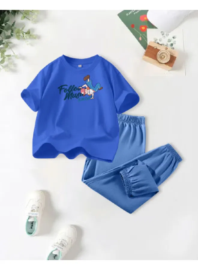 Комплект футболка с коротким рукавом и брюки с эффектом денима Jeanswest, королевский синий