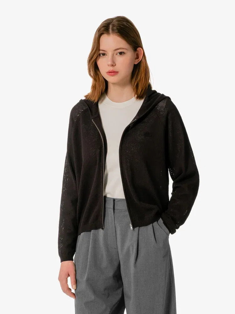 Кардиган LACOSTE Summer Hooded Zip-Up, с капюшоном и молнией, коричневый — фото 4
