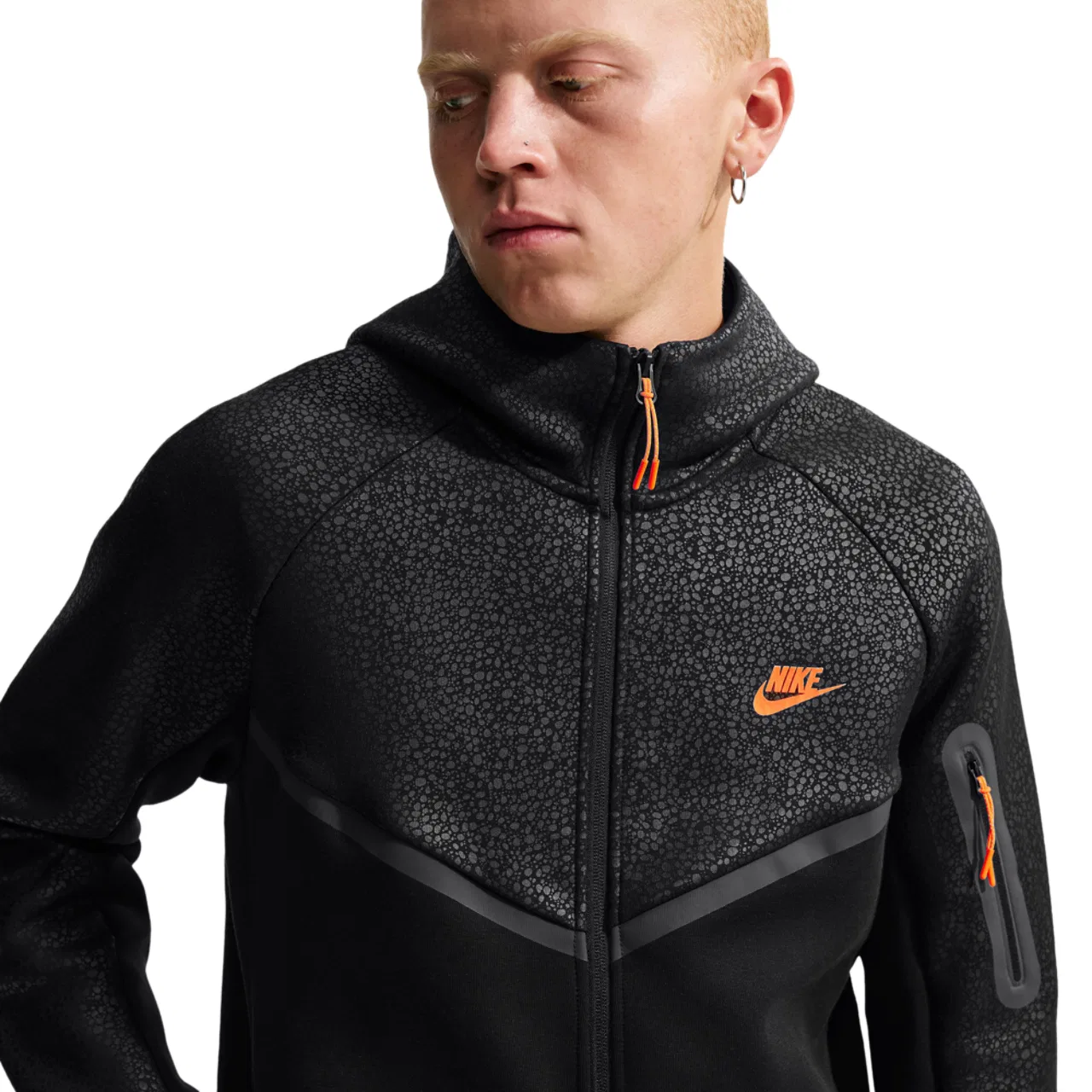 Мужское худи на молнии с капюшоном Tech Fleece Full-Zip Windrunner Nike, черно-оранжевый