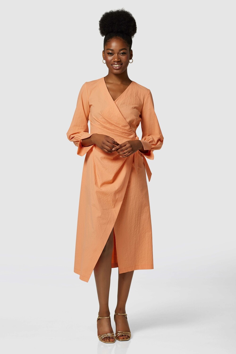 

Платье халат с плиссировкой Closet London, оранжевый