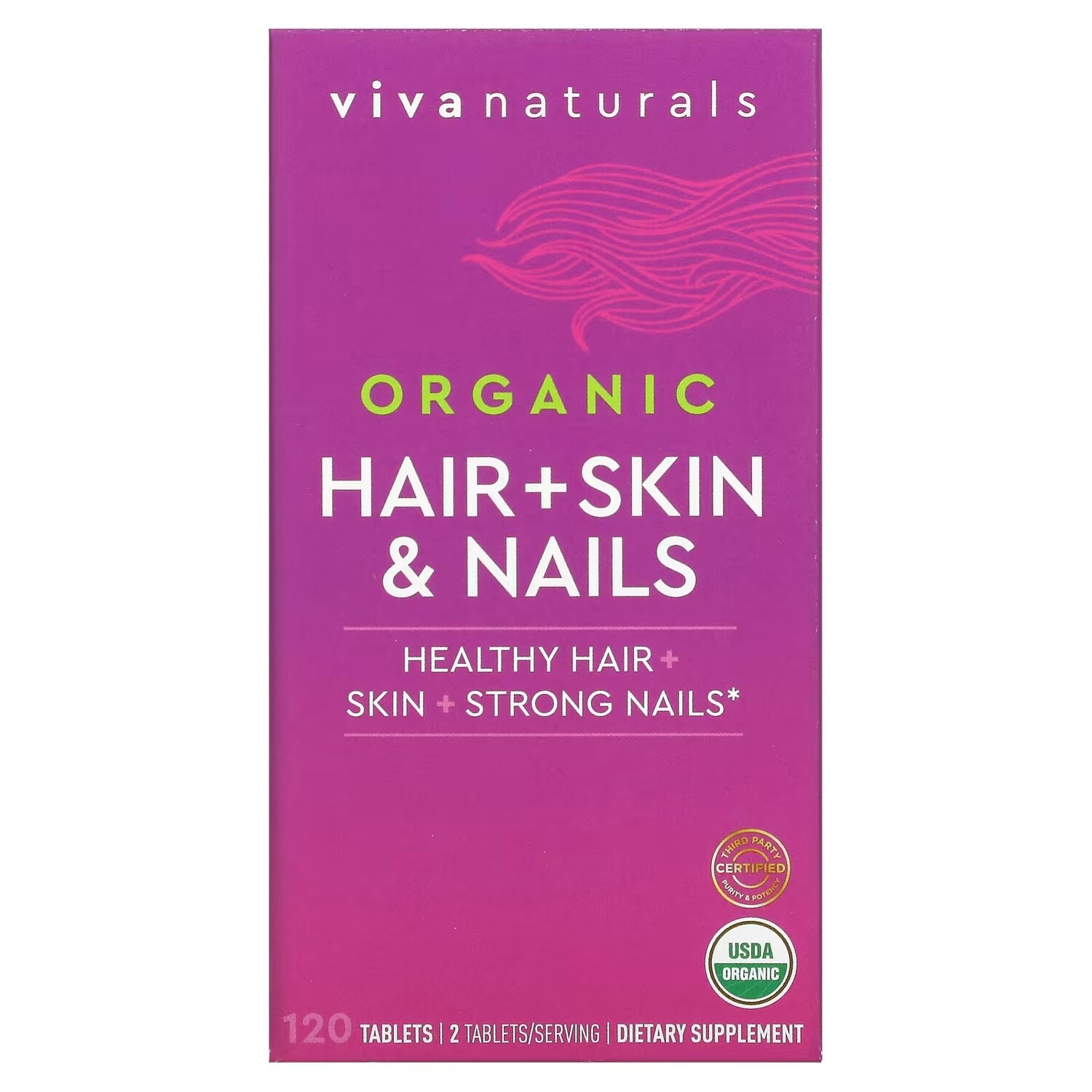 

Органические добавки Viva Naturals для волос кожи и ногтей, 120 таблеток