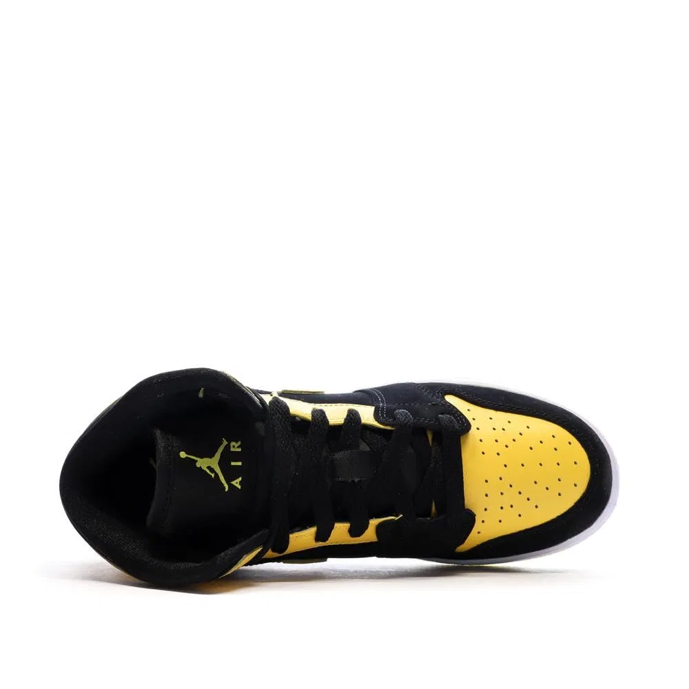 Детские кроссовки для мальчиков на шнуровке Air Jordan 1 Mid Se NIKE, Nero Giallo Bianco — фото 4