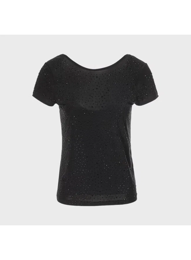 Футболка с коротким рукавом с декором стразами Zara, черный — фото 2