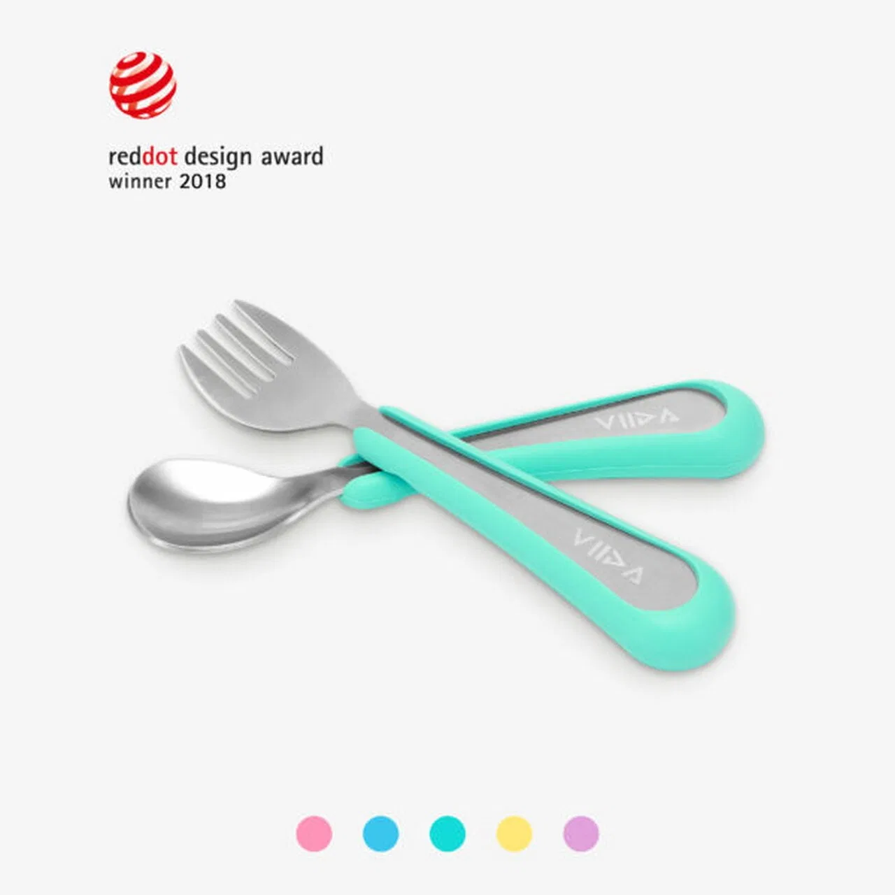 Детский набор вилки и ложки Soufflé, малый, 13.7 см, VIIDA, Turquoise Green