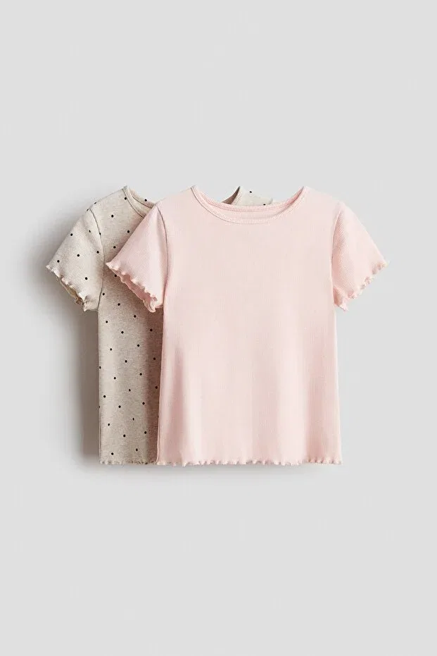 Детский комплект футболок с коротким рукавом H&M, Light Dusty Pink/Polka Dot