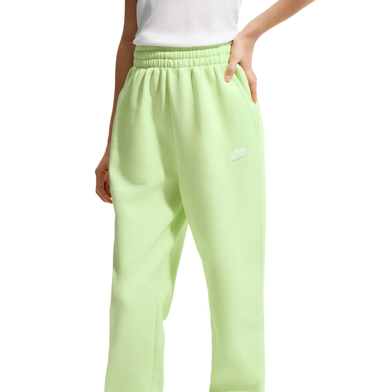 Брюки для мальчиков NSW Club Fleece Loose Nike, цвет White/Lt Liquid Lime/Lt Liquid Lime