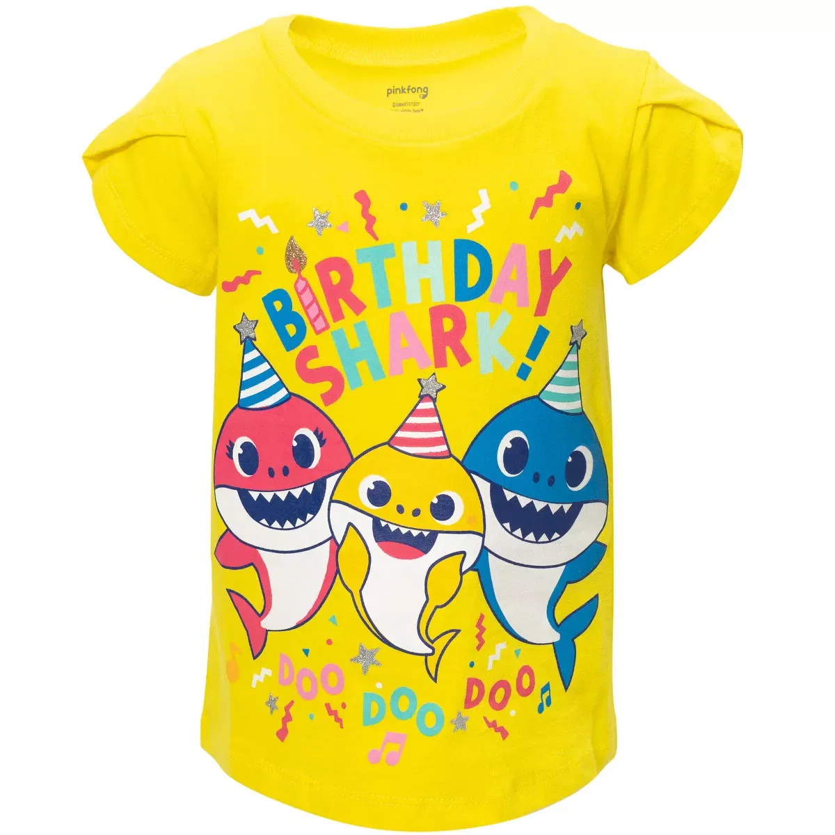 Детское футболка для девочек с принтом Baby Shark Daddy Mommy Pinkfong Yellow — фото 4