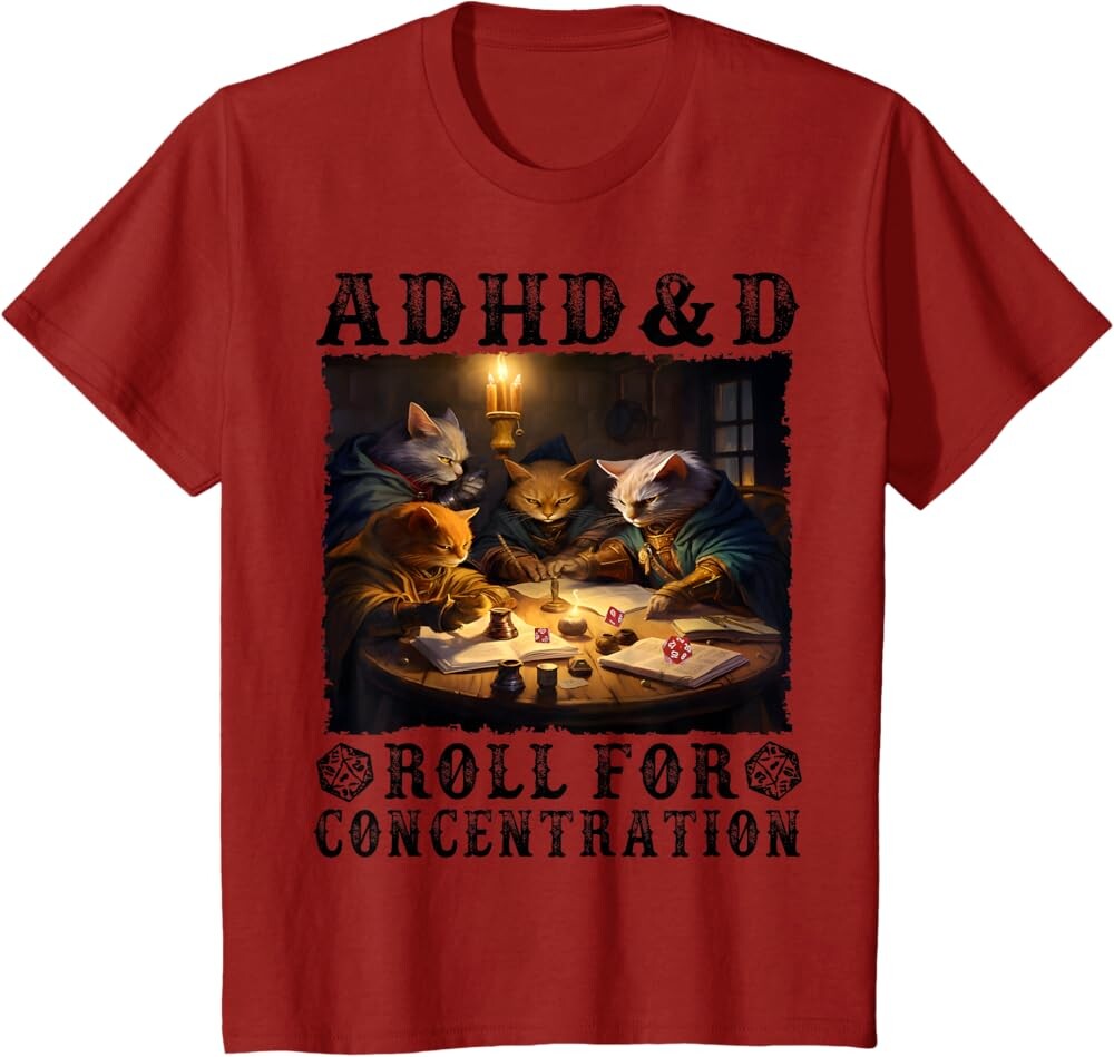

Детская футболка Funny Tees Gamer RPG Apparel Cats RPG Gamer Roll For Concentration, темно-красный