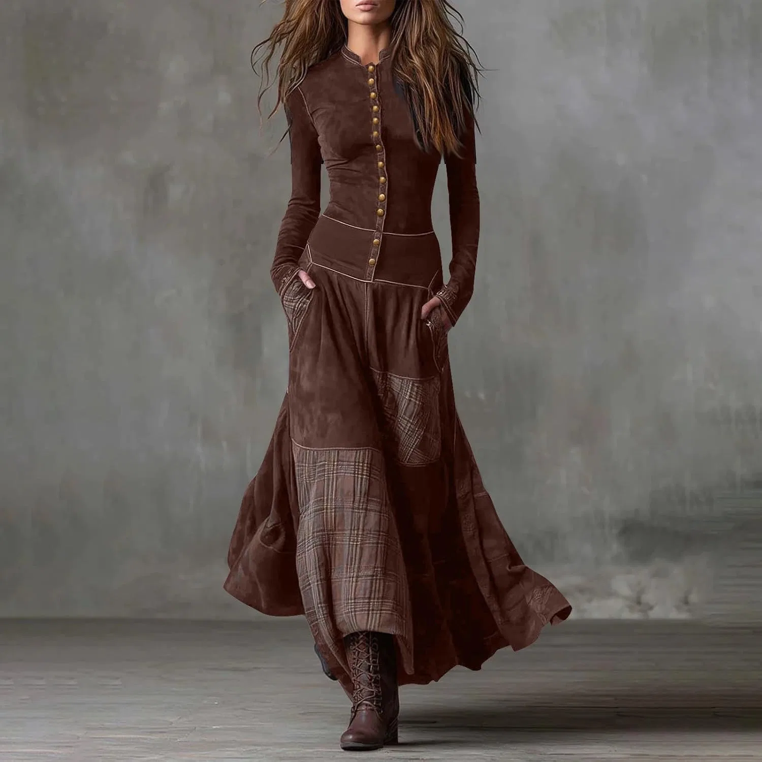 Женское A-силуэта платье с запа́хом Vintage Western Faux Suede, Brown — фото 2