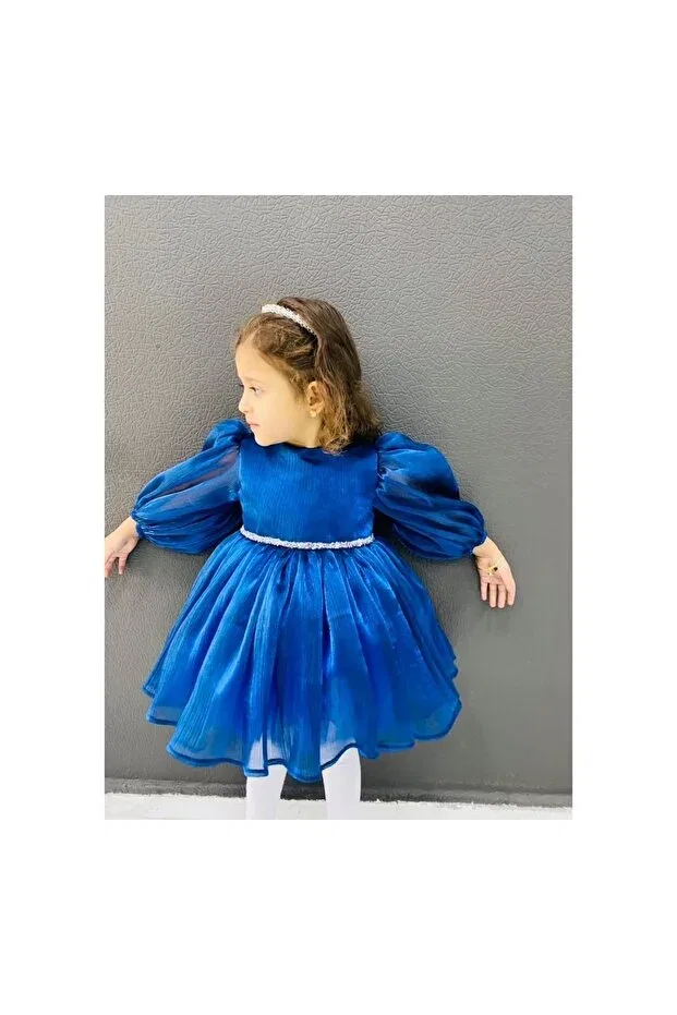 Детское платье для девочек с длинным рукавом Ayda, Saks Blue — фото 2