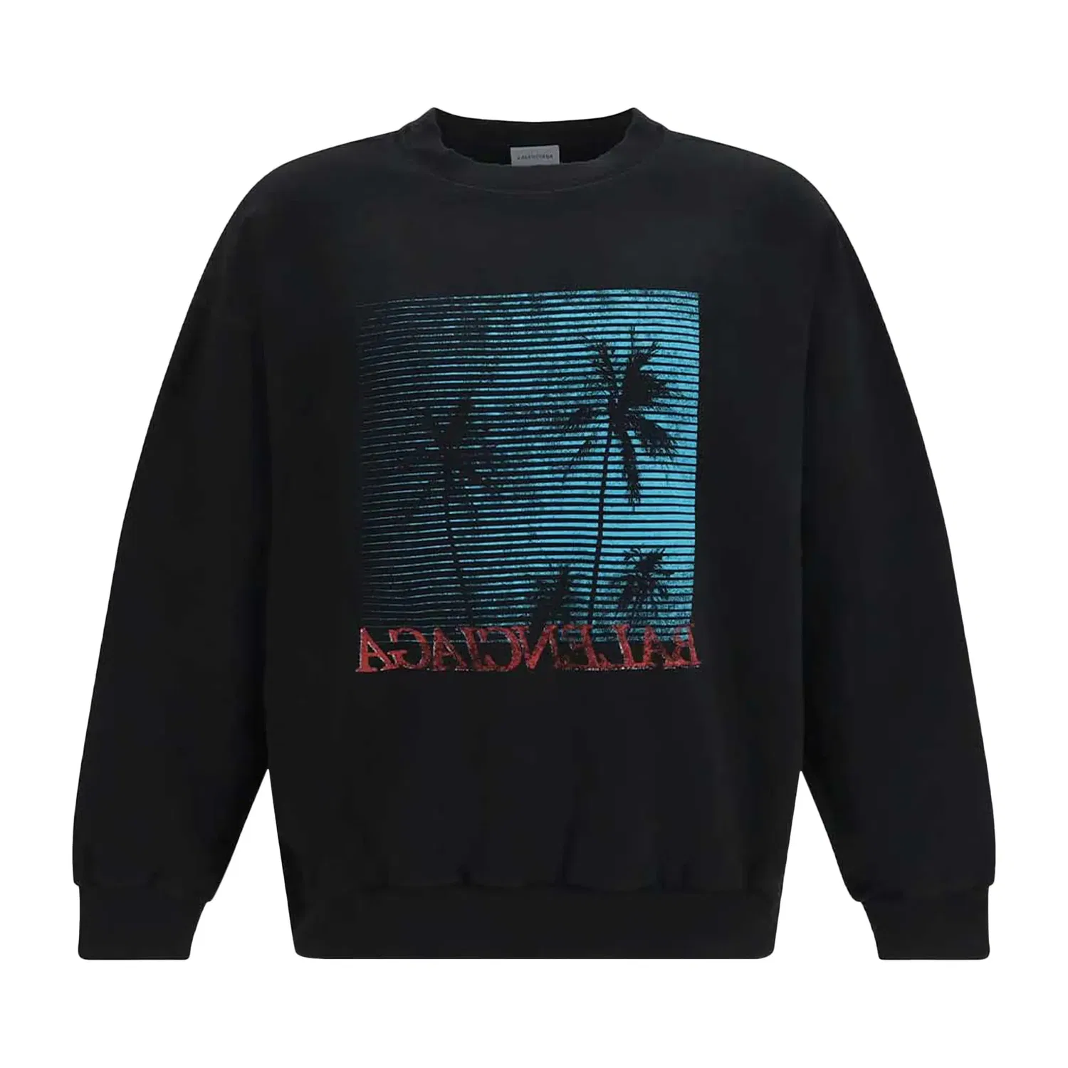 Хлопковый свитер Balenciaga с пальмовым принтом, черный