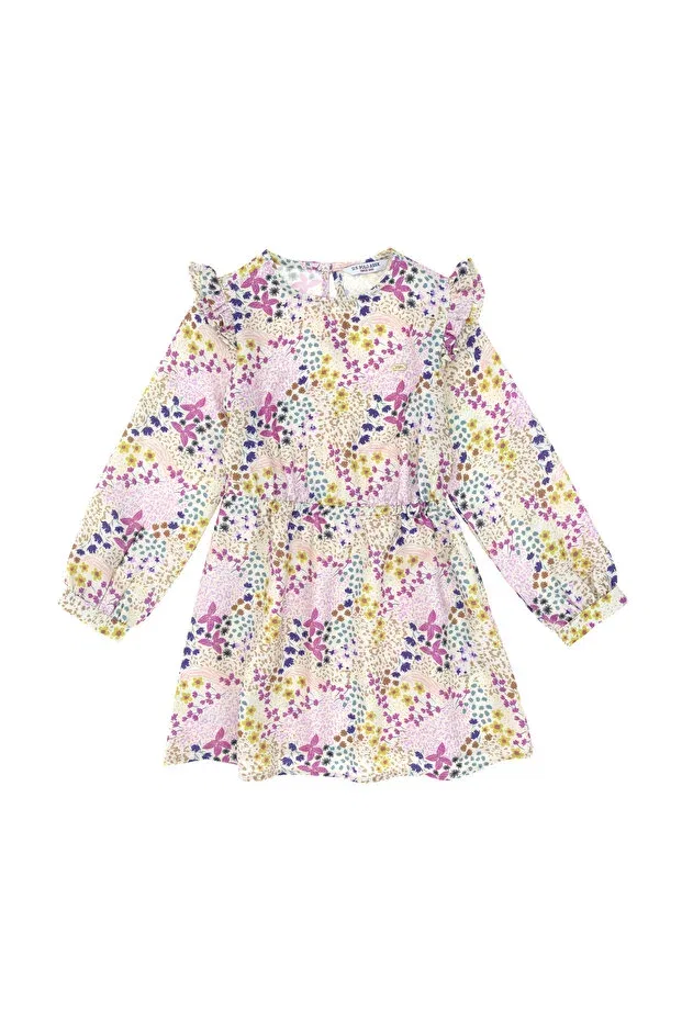 Детское платье для девочек с принтом Girl'S stone flower patterned ruffle woven dress U.S. Polo Assn., Stone — фото 4