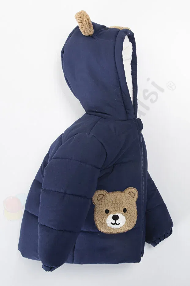 Детское зимнее пальто для девочек стеганое Teddy Bear Plush Fur Inside Zippered Quilted Hooded Snow Inflatable Winter Baby Boy Coat Ofislot, Navy Blue — фото 3