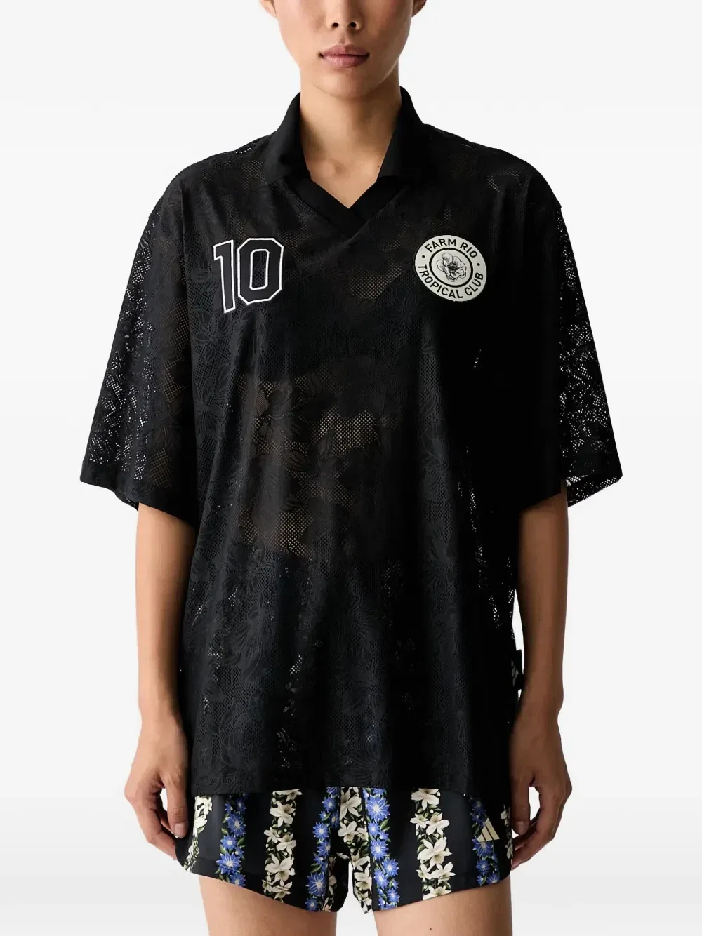 Футболка с цветочным кружевом X Farm Rio Adidas, черный