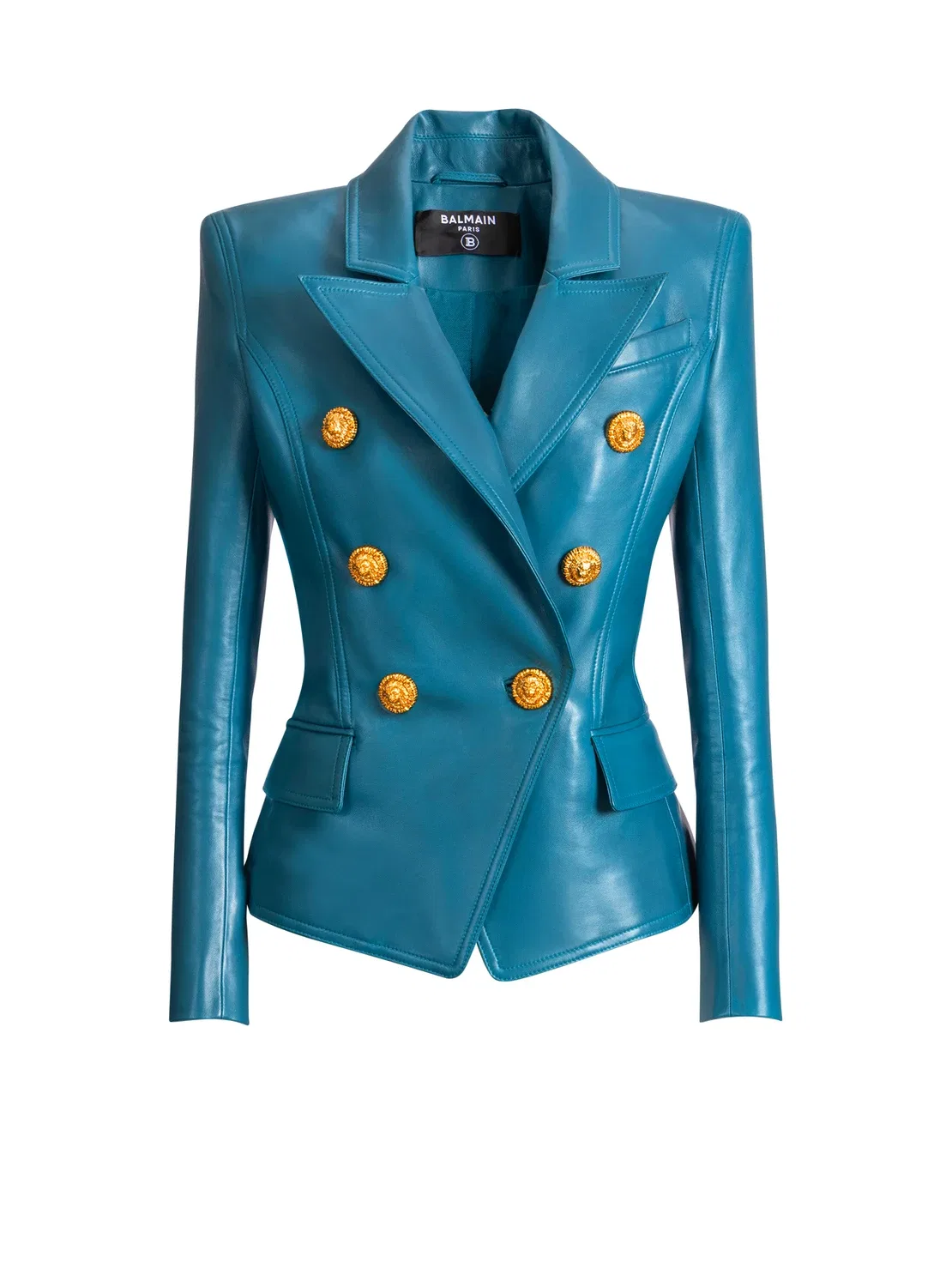 Кожаная куртка на 6 пуговицах BALMAIN, синий