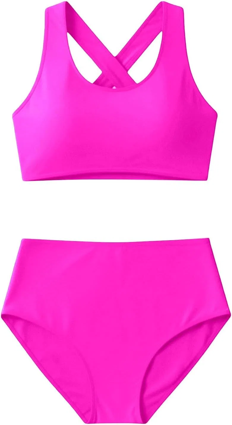 Женский спортивный танкини-бикини с высокими шортами, Hot Pink — фото 4