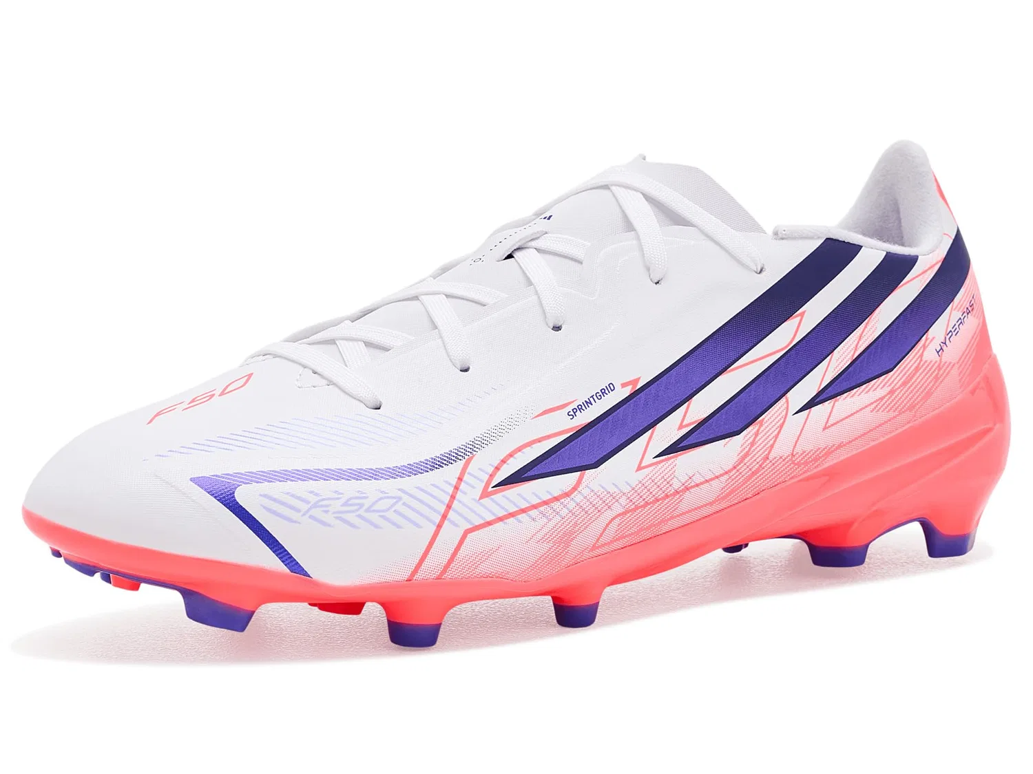 Бутсы F50 Hyperfast League Firm Ground (для маленьких и больших детей) Adidas Kids, White/Solar Purple/Solar Turbo — фото 2