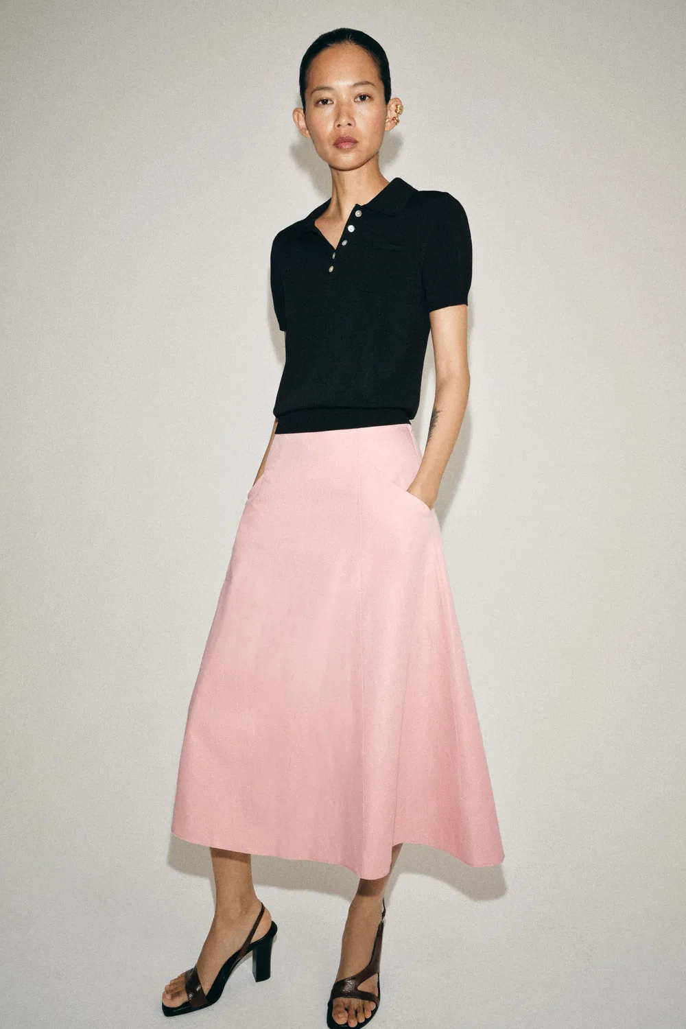 Струящаяся юбка миди из коллекции ZW ZARA, Pink — фото 4