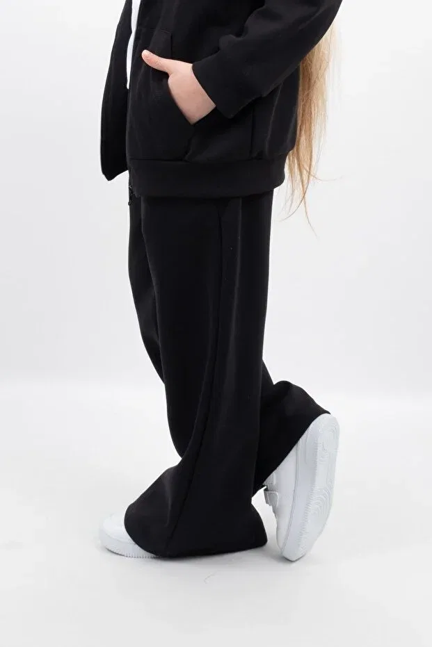 Детские спортивные штаны для девочек с широкими штанинами Vauva, Black — фото 4