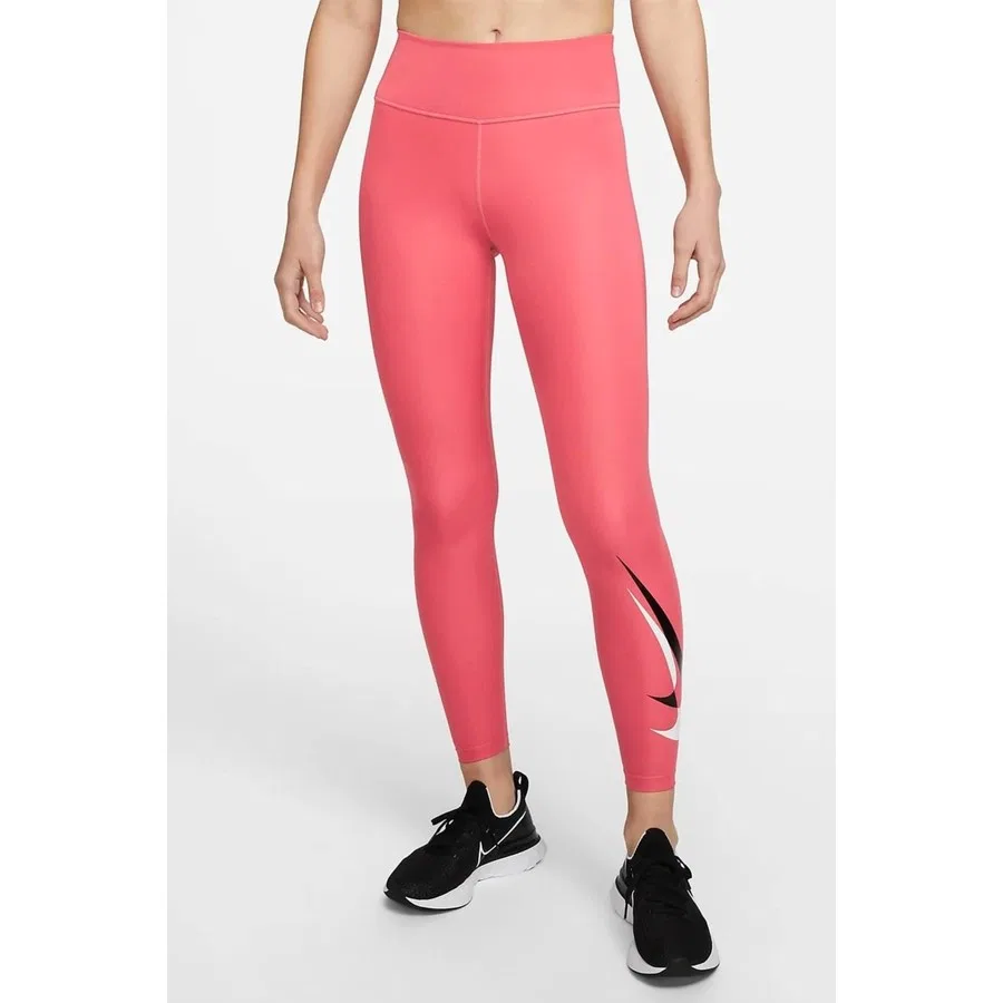 Женские леггинсы Nike One Dri Fit Big Double Swoosh, с карманом, Темно-розовый