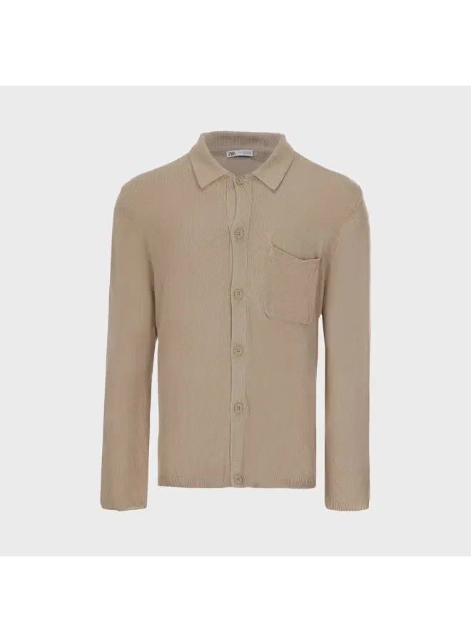 Кардиган с длинным рукавом на лацканах Zara, хаки — фото 2