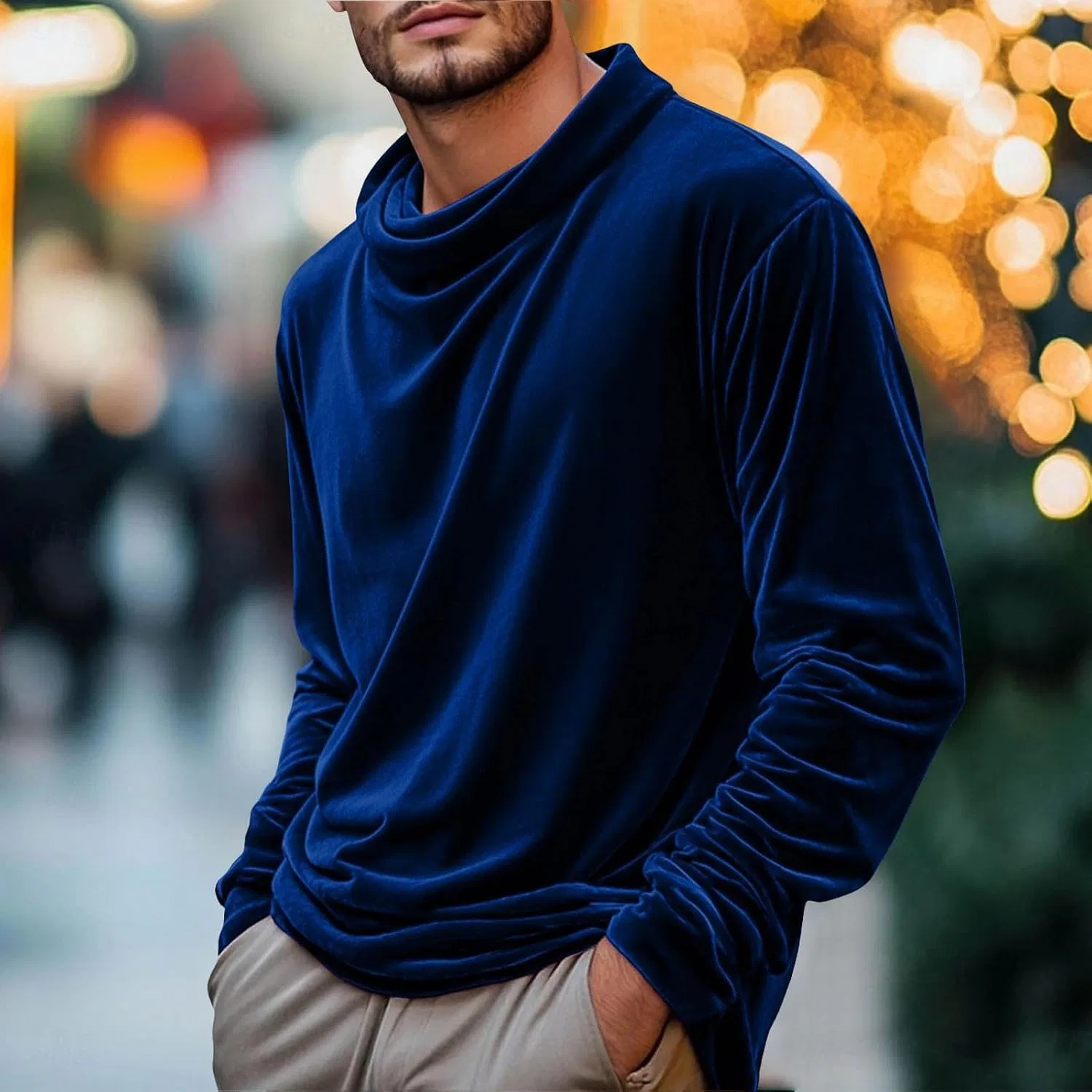 Мужская футболка с длинным рукавом Mock Turtle Neck Pullover, тёмно-синий — фото 2