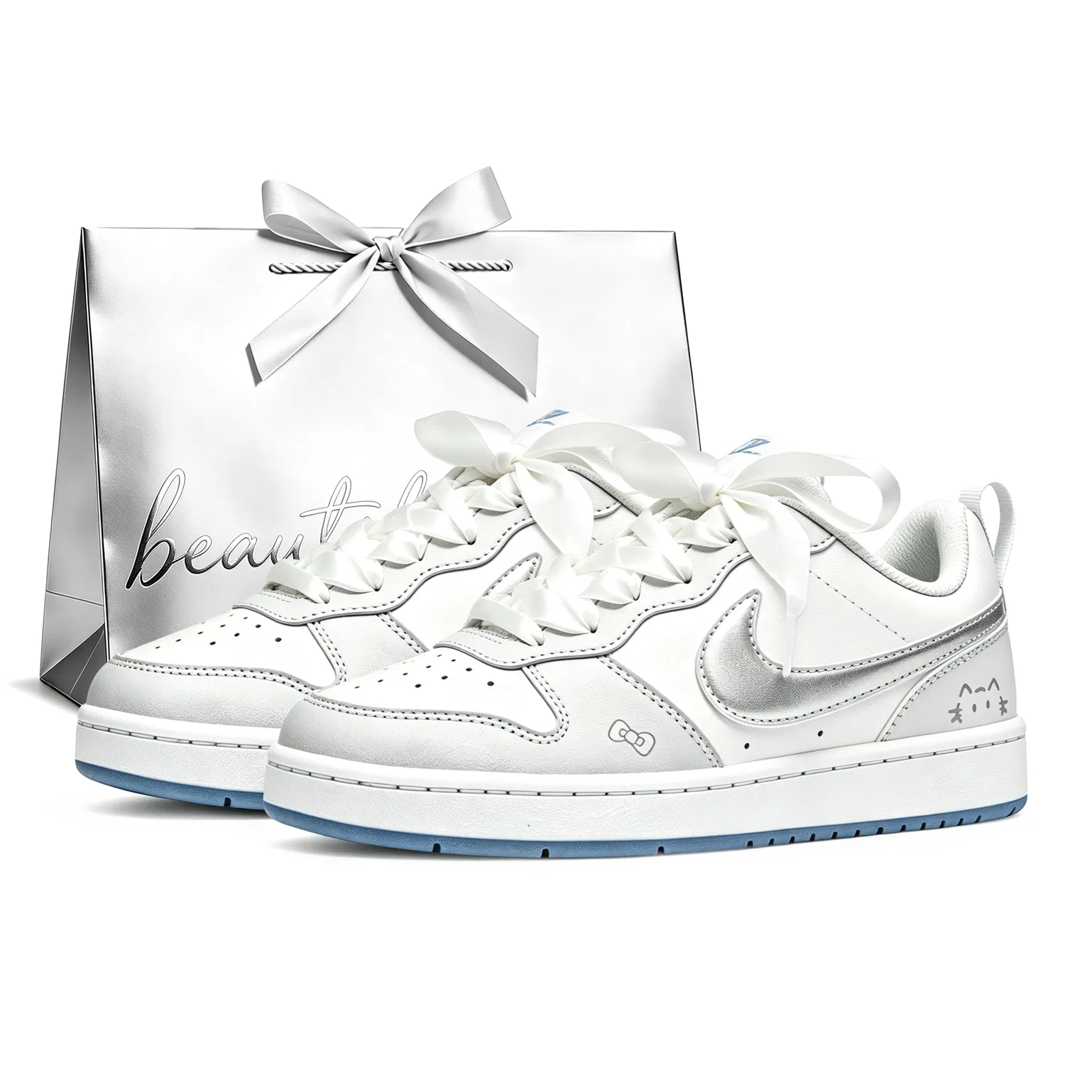 Детские кроссовки унисекс низкие Nike Court Borough, Silver Gray